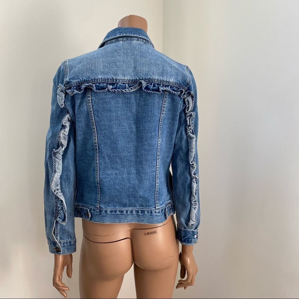 Sunset + Spring Ruffle Trim Blue Denim Jacket S - Picture 8 of 13